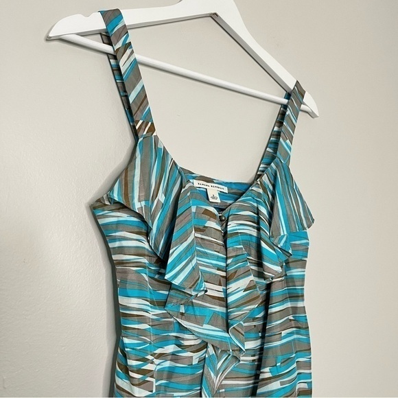 Banana Republic Silk Ruffle Front Tank Top Teal‎ Brown Grey Women’s Size 2 - Picture 3 of 9